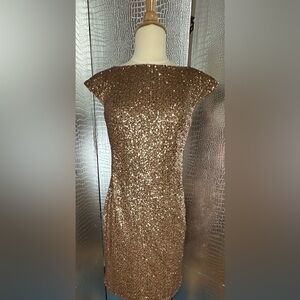Ralph Lauren Elegant Gold Bronze Sequin Mini Dress Cocktail Party Size 2